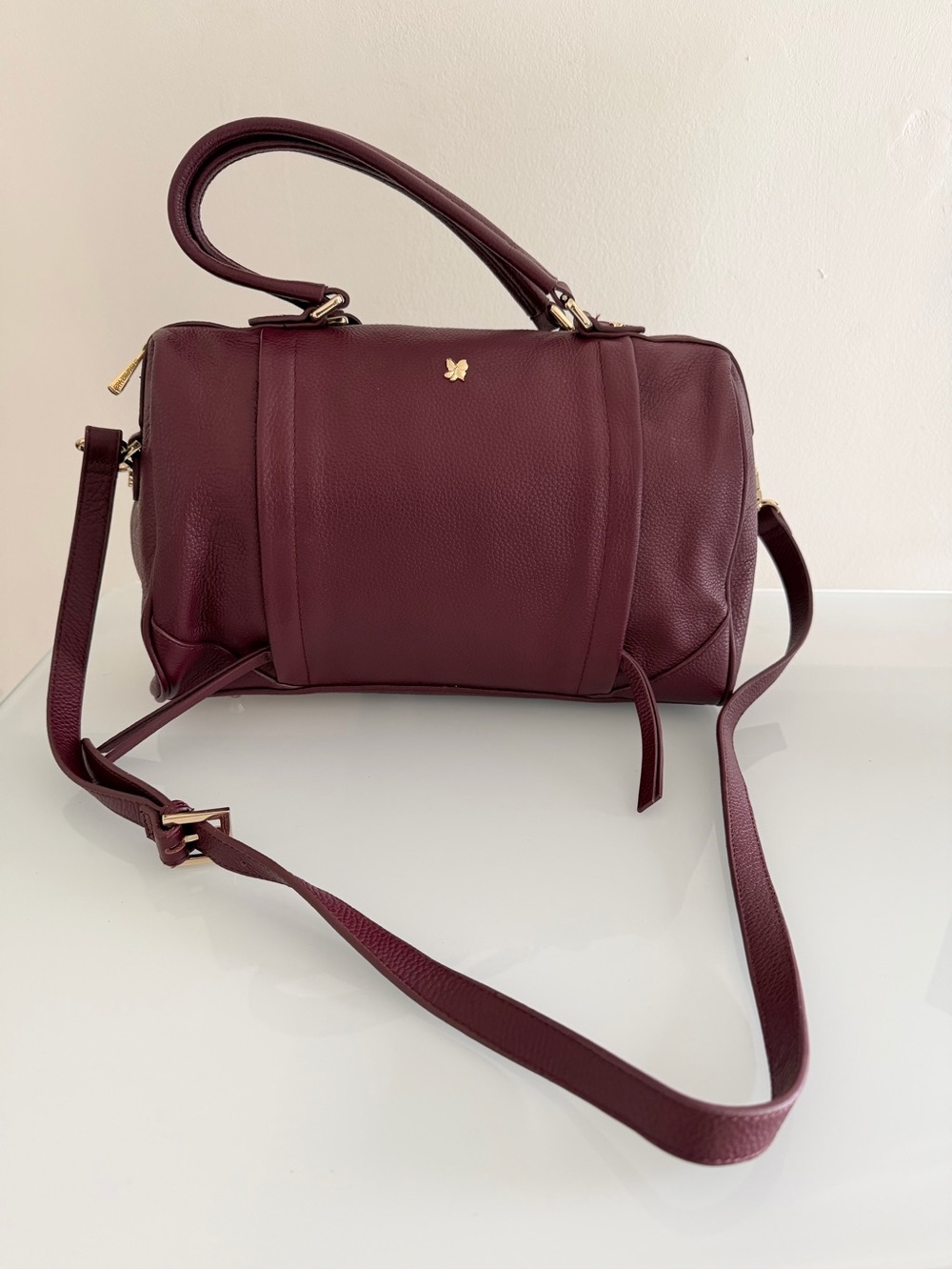 Ora Delphine Leather Satchel Handbag in Burgundy - Brand: